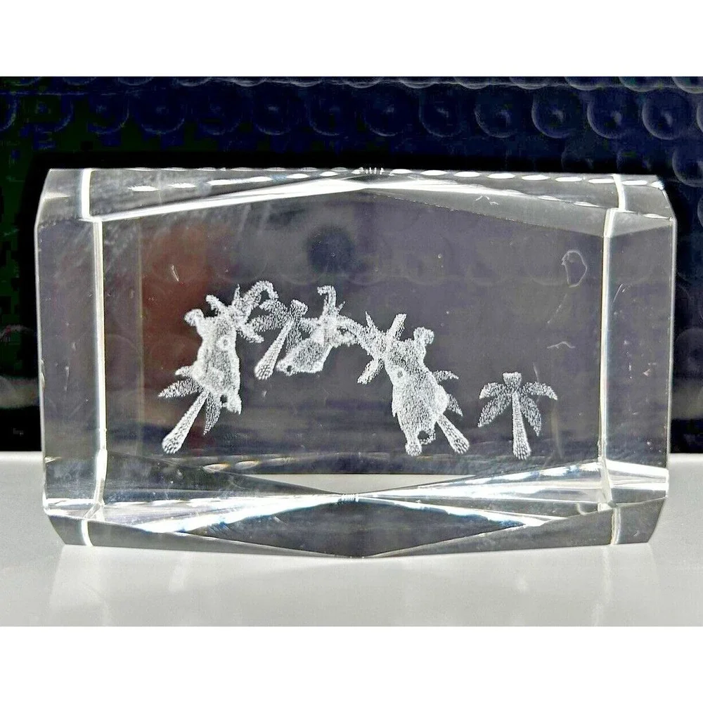 Optical Crystal Elephant Safari Scene Laser Etched‎ Paperweight Desk Decor